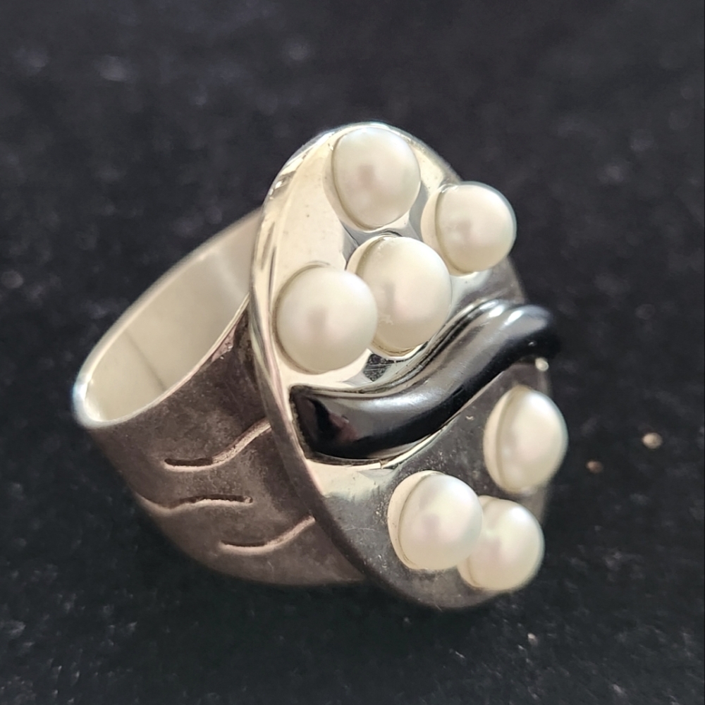 Jay King White Pearls And Onyx In 925 Silver. Size 12